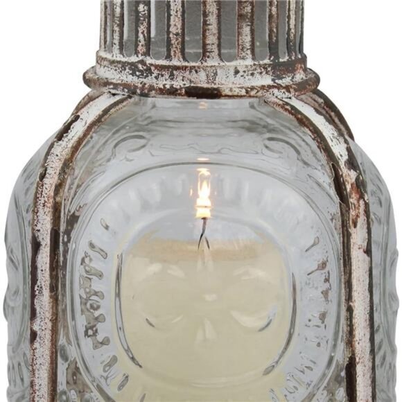 Antique White Metal Votive Candle Lantern with Handle - Picture 6 of 7